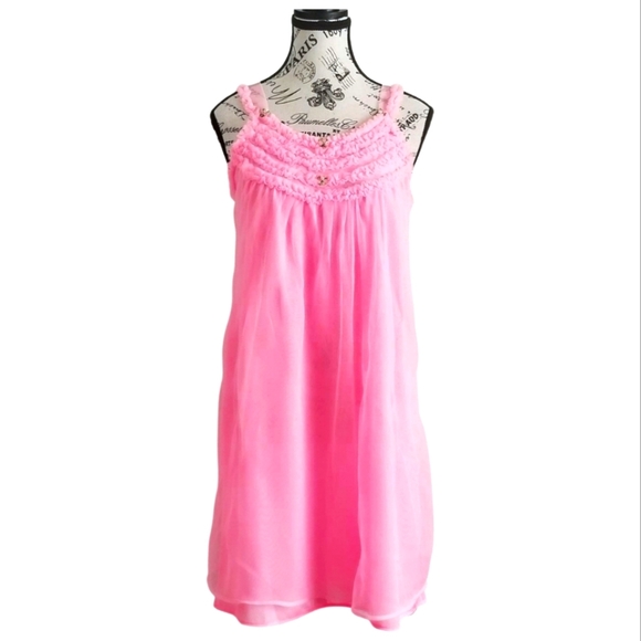 60s Pink Chiffon Baby Doll Night Gown - Picture 1 of 7